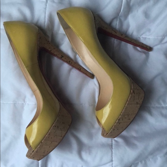 Christian Louboutin Yellow Peep Toe Cork 40.5 - Picture 5 of 7